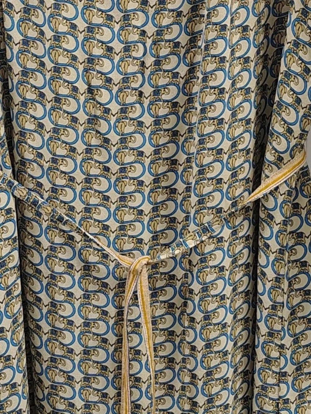 Tory Burch Silk Long-sleeve Relaxed Dress Ties  Waist w Grey Blue Elephants Sz 6